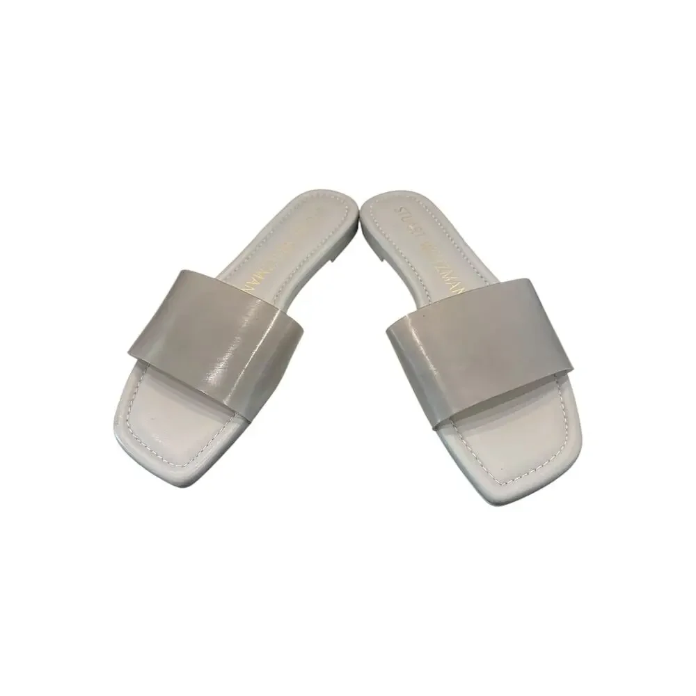 Stuart Weitzman Gray Square Toe Leather Slide Sandals Women’s 6.5B EU 37